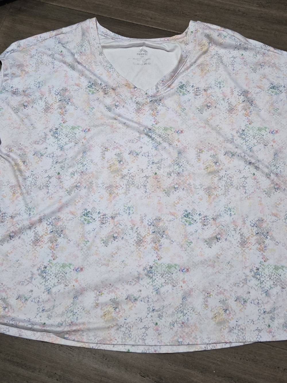 RBX White V-Neck Short Sleeve Top with Pastel Floral Print 1x